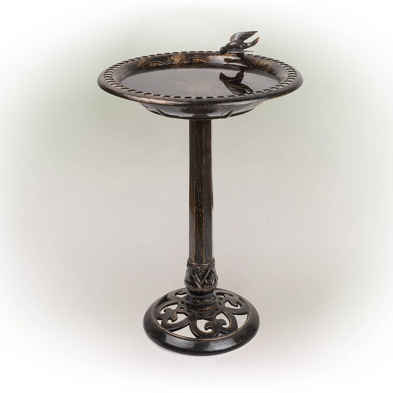 27&#34; Polyresin Antique Style Outdoor Birdbath Bowl with Bird Figurine Antique Bronze Finish - Alpine Corporation, 1 of 8