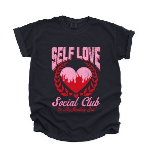 Simply Sage Market Women's Self Love Social Club Short Sleeve Garment Dyed Tee - 1 of 4