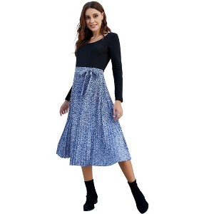 Maternity Dress Women's High Waist Floral Print Pleated Maxi Skirt - 1 of 2