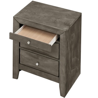 Gray Wood Veneer 3-Drawer Nightstand