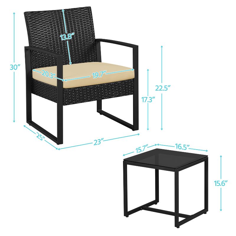 Yaheetech 3 Piece Patio Set Modern PE Bistro Furniture Conversation Sets, 3 of 9