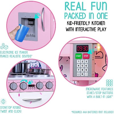 Pink Wooden Play Kitchen Set with Realistic Sounds