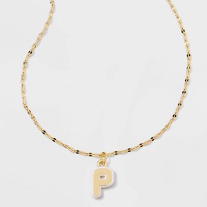 14K Gold Dipped Enamel "P" Initial Pendant Necklace - A New Day™ Gold/White - 1 of 4