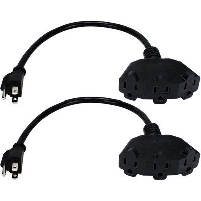 QVS 2-Pack 12 Inches 3-Outlet OutletSaver AC Power Splitter Adaptor - For Power Strip - 125 V AC / 13 A - Black - 2