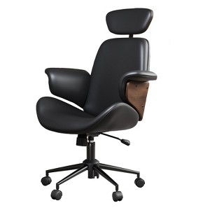 AMERLIFE Office Chair with Wheels, PU Leather Swivel Desk Chair, Bentwood Arms, Height Adjustable - 1 of 4