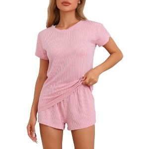 INSPIRE CHIC Women's Pajamas Short Sleeves Tops and Elastic Waist Shorts Tracksuit Casual Lounge Sets - 1 of 4