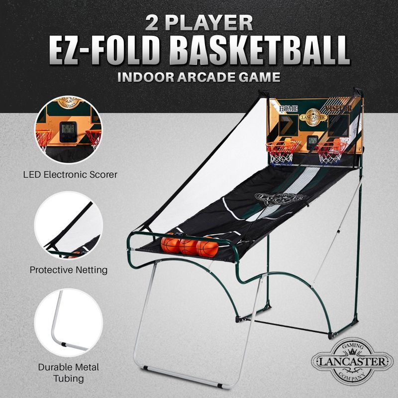 Lancaster Sports EZ-Fold 2 Player Indoor Arcade Dual Basketball Hoop Shot Game with 3 Baskeballs, Air Pump, and LED Scoreboard, 2 of 7