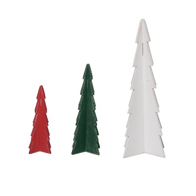 Transpac Wood 11.8 in. Multicolor Christmas Dimensional Trees Set of 3
