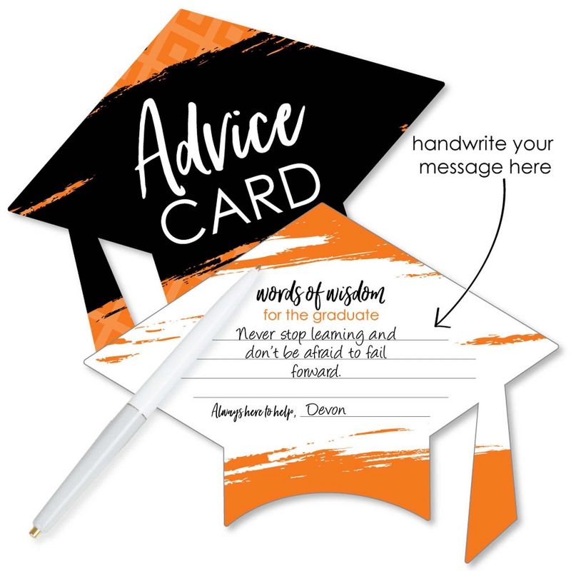 Big Dot of Happiness Orange Grad - Best is Yet to Come - Orange Grad Cap Wish Card Grad Party Activities - Shaped Advice Cards Games - Set of 20, 2 of 6