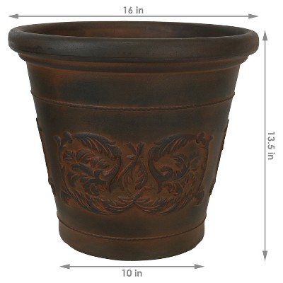 Arabella Rust Finish Polyresin Outdoor Planter Set - 16"