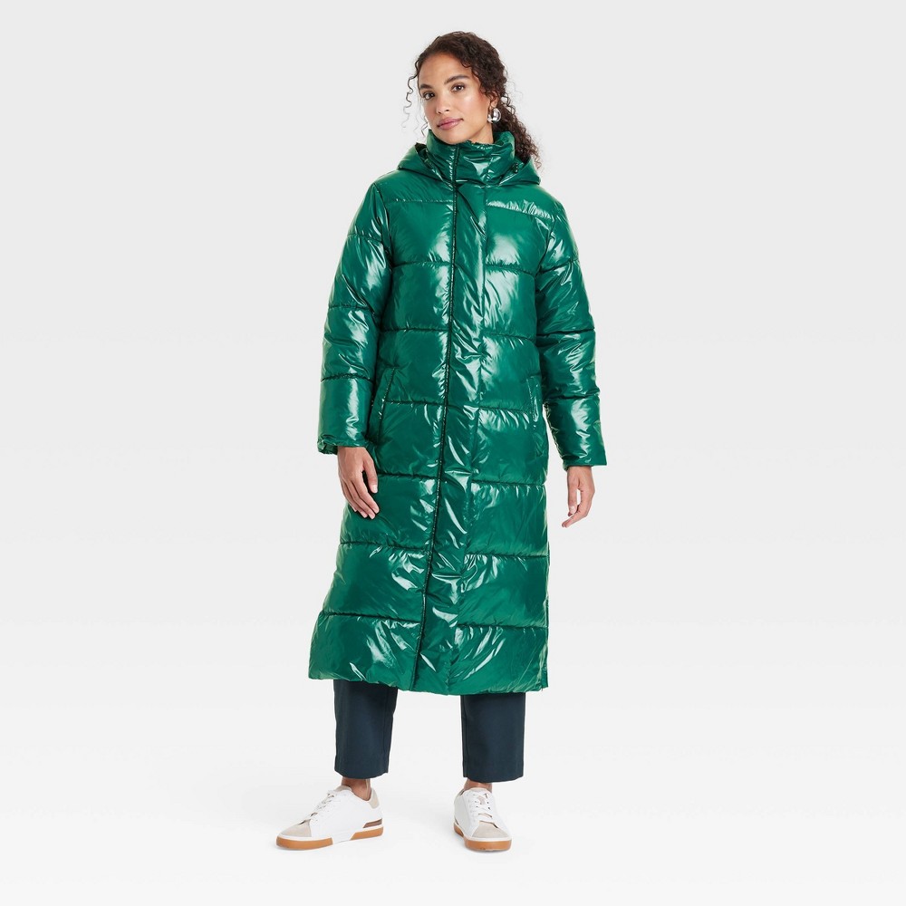 Women's Hooded Duvet Puffer Jacket - A New Day™ Green M