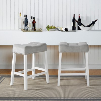 DOMETOUR Set of 2 Velvet Counter Height Stools with Tufted Saddle Seats