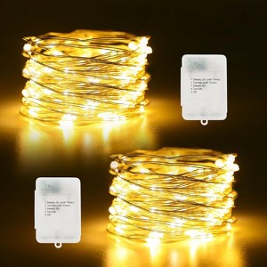 FAAYFIAN 2-Pack 16.4 ft 50-LED Battery-Operated Timer Fairy Lights, Silver Wire Waterproof String Lights With 5 Modes for Indoor Decor - 1 of 4