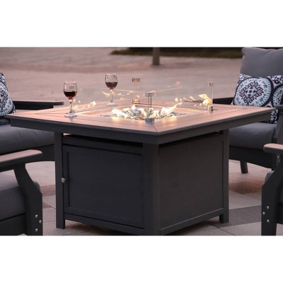Park City Square Fire Pit Table with Glass Flame-Wind Guard Set - LuXeo
