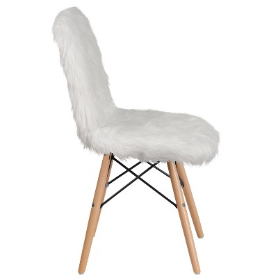Retro Chic White Faux Fur Accent Chair with Beechwood Base