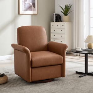 360° Faux Leather Swivel Accent Chair,Modern Armchair with Solid Wood Frame,Wooden Lounge Chair for Bedroom Reading-Cuddlewood - 1 of 4