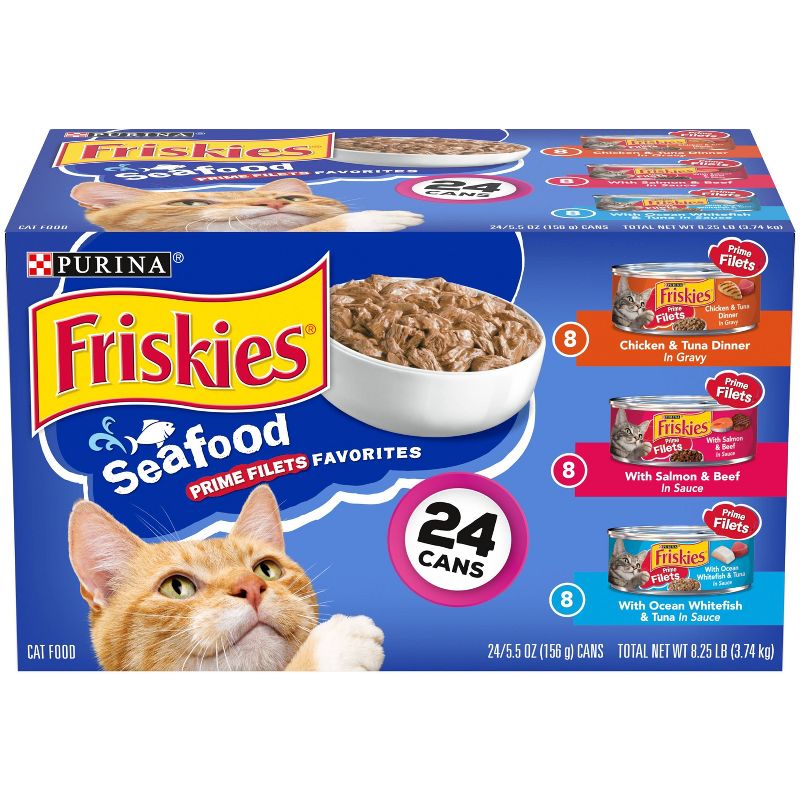 Purina Friskies Seafood Prime Filets with Chicken, Beef and Seafood Wet Cat Food - 5.5oz/24ct Variety Pack, 1 of 10