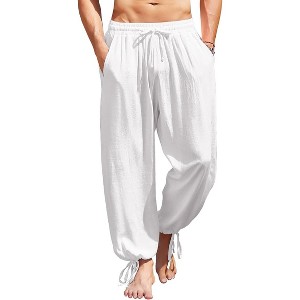 COOFANDY Men's Cotton Linen Pants Casual Harem Pants Elastic Waist Beach Boho Yoga Trousers - 1 of 4