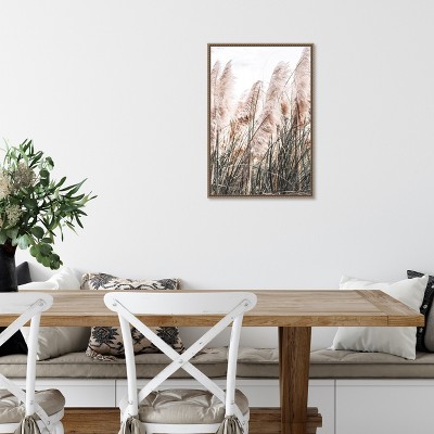 Pampas Grass Sepia Photography Canvas with Beaded Bronze Frame