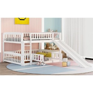 Grungis Full Over Full Loft Bed with Fence and Ladder,Modern Bunk Bed with Slide,Loft and Bunk Bed for Bedroom - 1 of 4