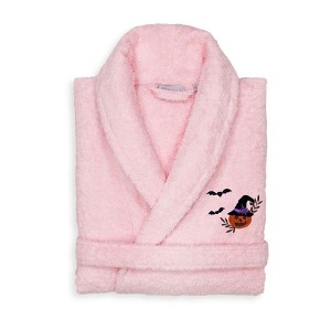 Linum Home Textiles 100% Turkish Cotton Unisex Terry Embroidered Bath Robe - Pumpkin Head - 1 of 3