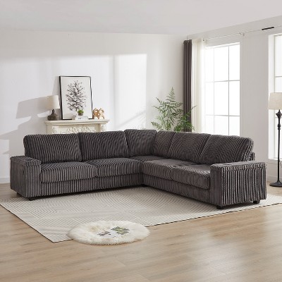 VYNXARIA 110-Inch Corduroy Corner Sofa,L Shaped Corner Couch with two storage spaces,Deep Seat Comfy Upholstered Couches for Living Room