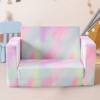 Angel Sar Kids Foldable Sofa Bed, All-Sponge Chaise Lounge with Spray-Print Fabric, 2-in-1 Convertible Single Bed for Children, Slant Peach Color - 3 of 4