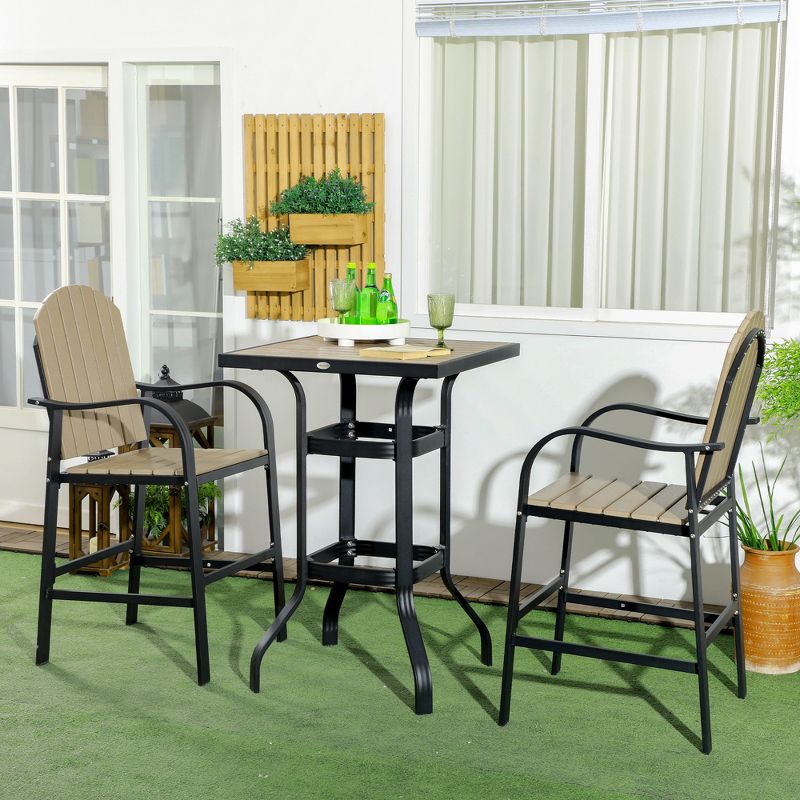 Outsunny 3 Piece Bar Height Patio Table and Chairs Set, Bistro Set with Umbrella Hole and Aluminum Frame, 3 of 7