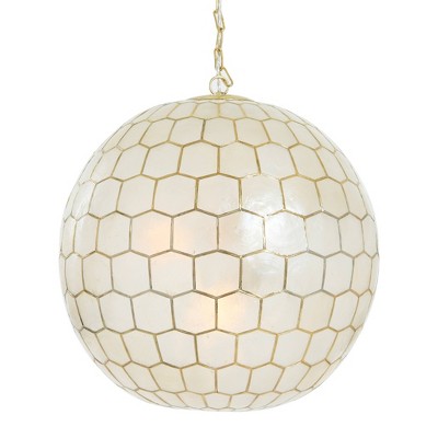 Storied Home Capiz Honeycomb Globe Pendant Light Capiz White Seashells