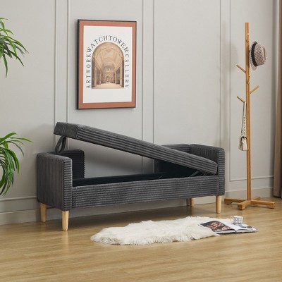 NicBex Modern Rectangular Corduroy Ottoman Bench with 2 Pillow,Wide Storage Ottoman for Living Room,Bedroom