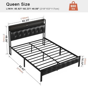 WOWLIVE Bed Frame with Storage Headboard, Metal Platform Bed Frame, Storage Bed with Charging Station and LED Light - 1 of 4