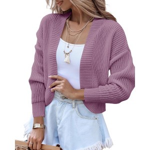 Clearlove Women's Cropped Drop Shoulder Cardigan Long Sleeve Open-Front Knit Shrug Jacket - 1 of 4