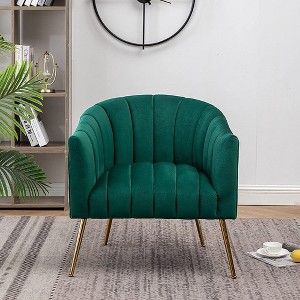SEYNAR Modern Velvet Accent Chair,Round Upholstered Barrel Chair for Living Room - 1 of 4