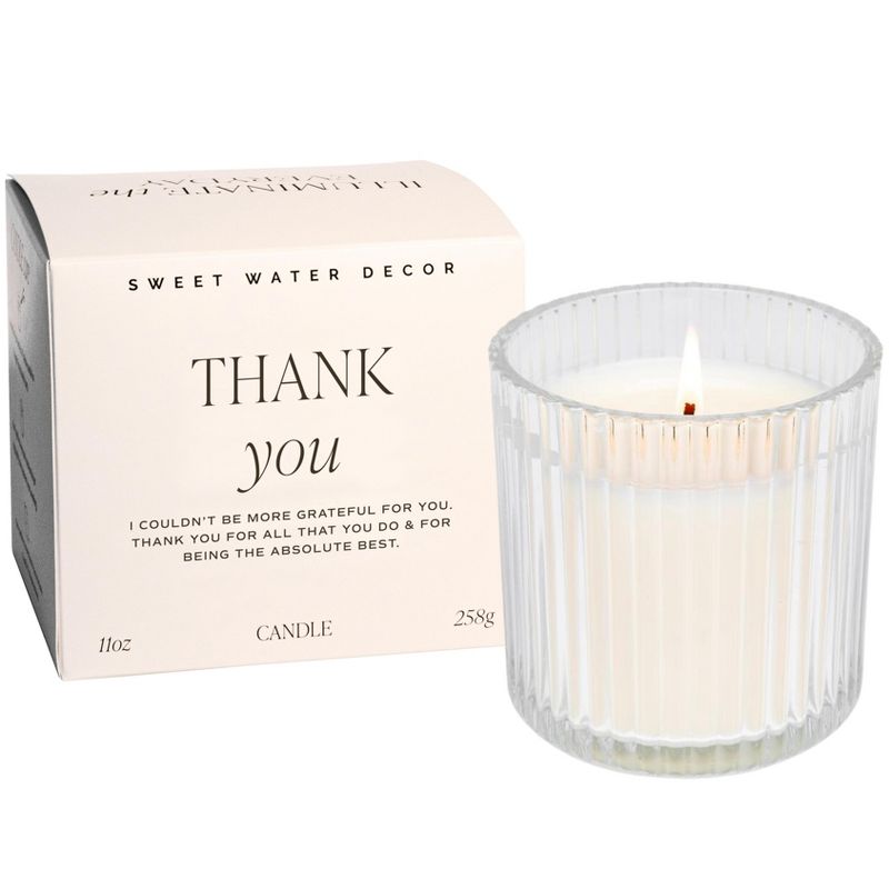 Sweet Water Decor Thank You 11oz Ribbed Candle with Gift Box, 1 of 4