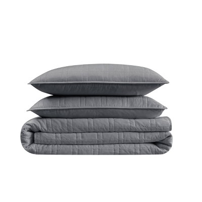 Gray Full Microfiber Reversible Quilt Set