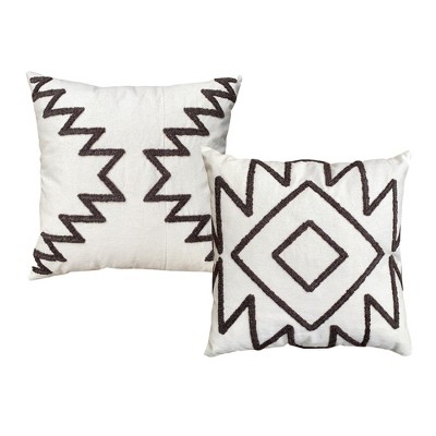 Dsvimoy Support Pillow Handcrafted Cotton Throw Pillow Set with Geometric Aztec Embroidery for Living Room Decor, White, 16"*8"*16"