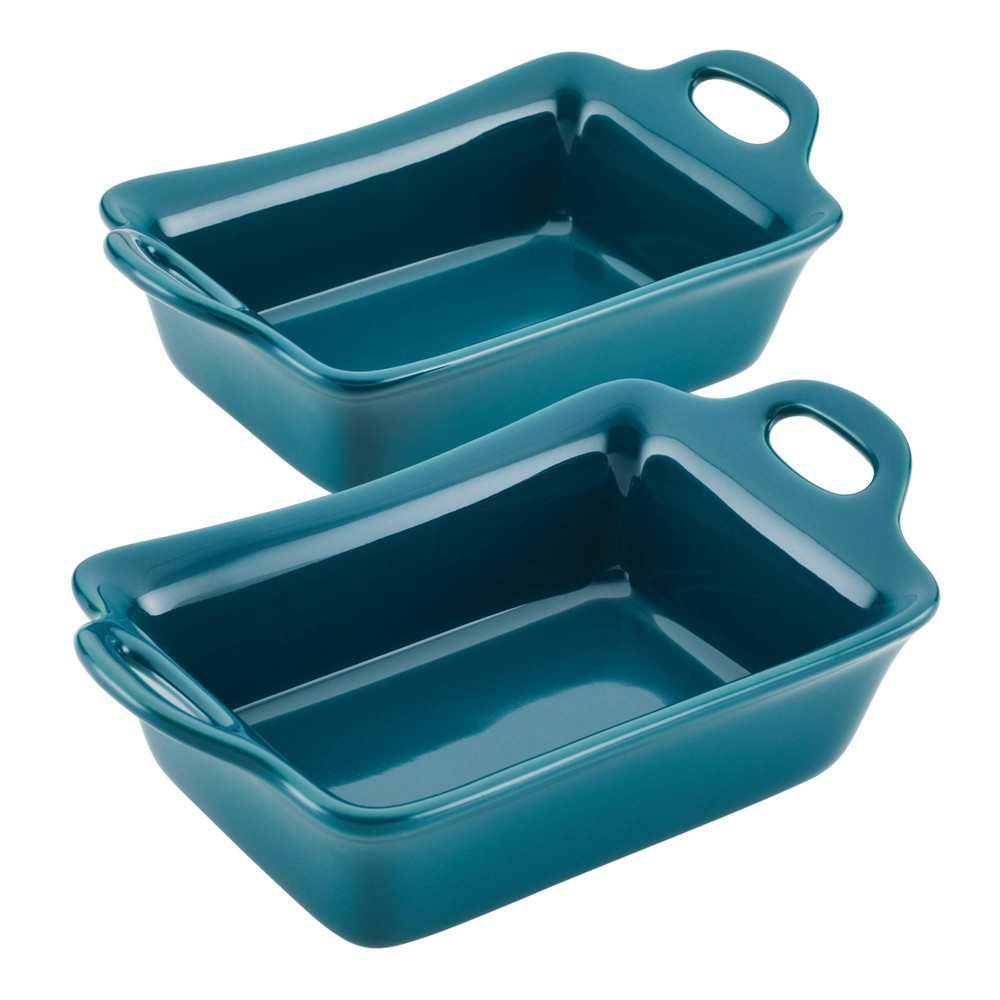 Rachael Ray Solid Glaze Ceramic 2pc (12oz/1.5 Cup) Rectangular Au Gratin Sets Teal