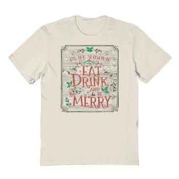 Rerun Island Men's Christmas Eat Drink Be Merry Short Sleeve Graphic Cotton T-shirt