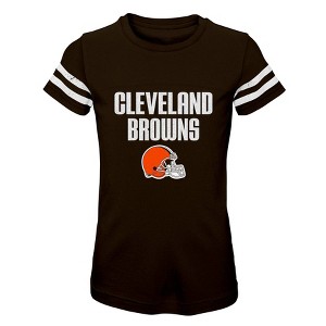 NFL Cleveland Browns Girls' Stripe Sleeve Fashion T-Shirt - 1 of 1