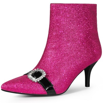 Allegra K Women's Glitter Pointed Toe Stiletto Heel Cutout Ankle Boots Pink  6 : Target
