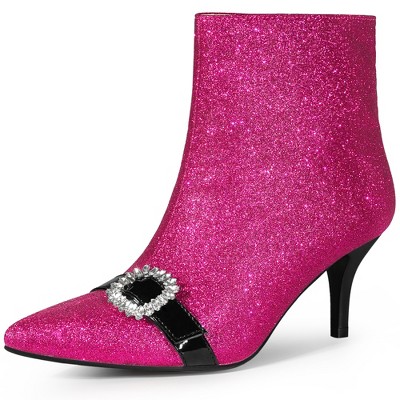 Perphy Women's Rhinestones Pointed Toe Stiletto Heel Glitter Ankle Boots
