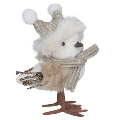 Northlight 5.25" White and Gold Winter Bird with Hat Christmas Figure