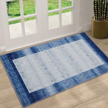 Machine Washable Bordered Rug Indoor Modern Geometric Area Rugs Low Pile Rug Abstract Carpet