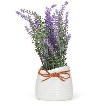 Juvale Artificial Lavender Flowers in Ceramic Vase for Bathroom Decor (9 x 3.3 in)