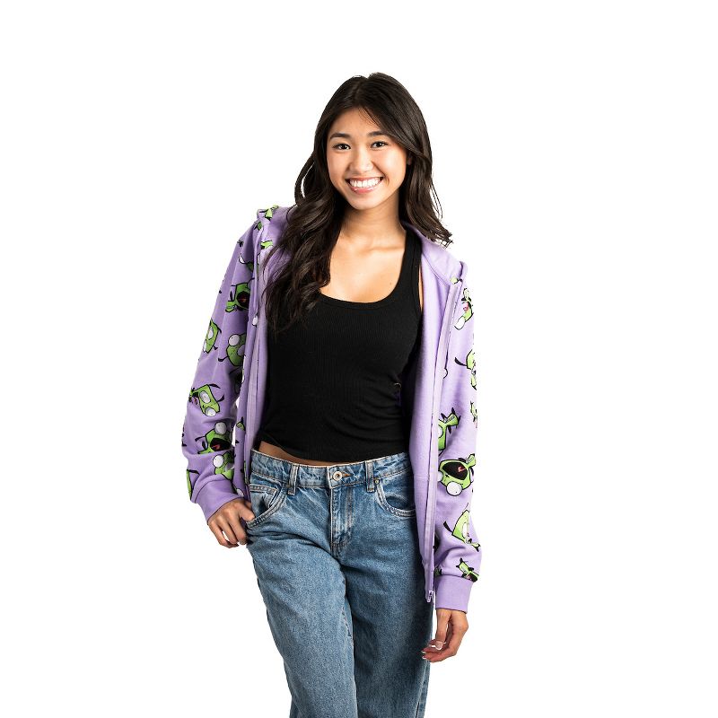 Invader Zim Character All Over Print Adult Lavender Zip Up Hoodie, 3 of 5