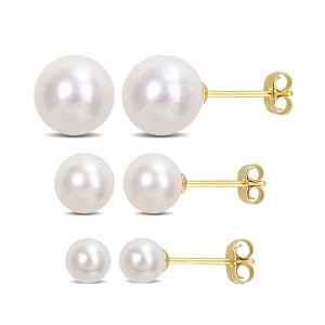 EVERLY JEWELRY | 14k Yellow Gold 4-8.5mm Cultured Freshwater Pearl 3-Pair Stud Earrings Set - 1 of 4