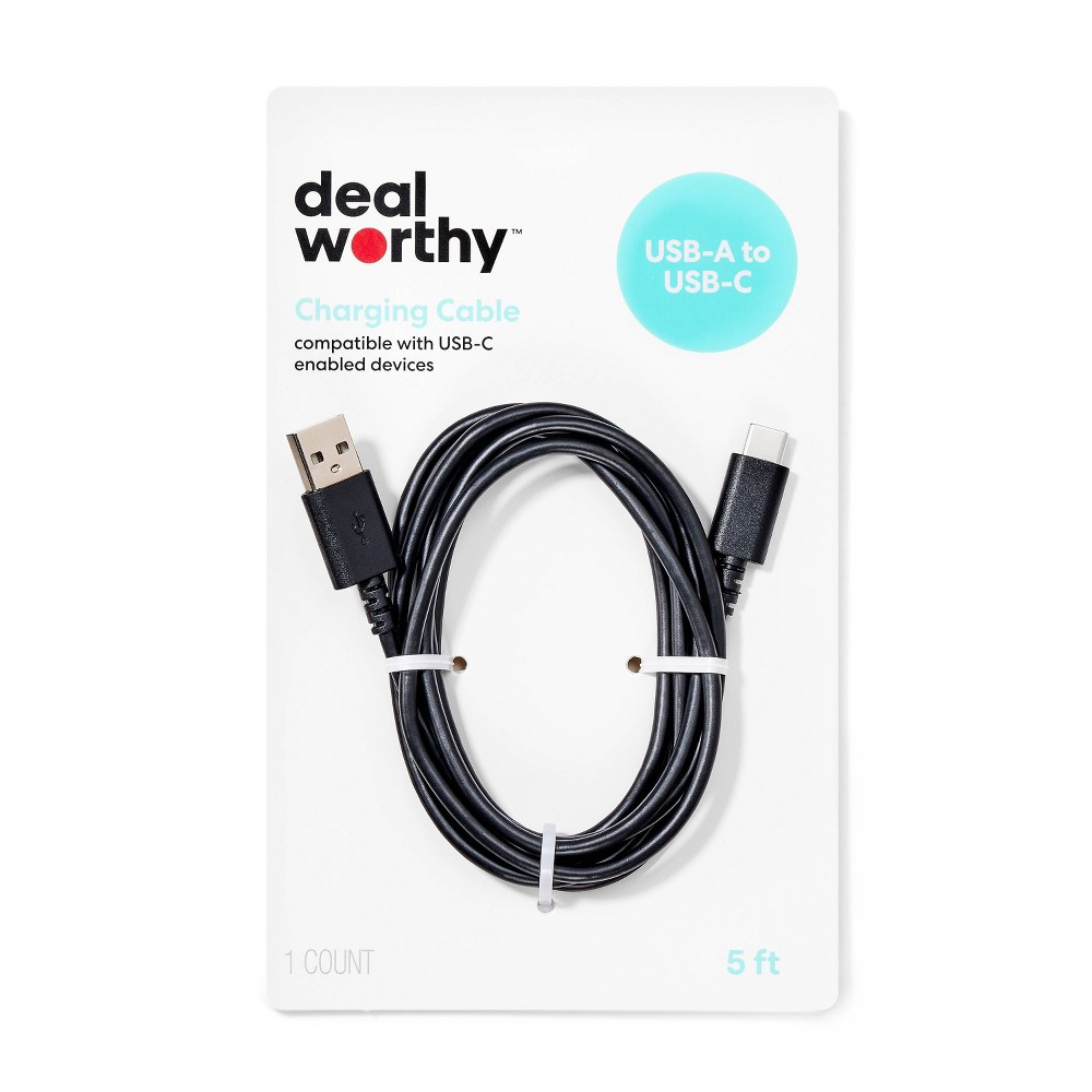 5' USB-A to USB-C Cable - dealworthy&trade; Black