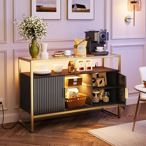 Bestier 47" Coffee Bar Cabinet with Adjustable Shelves,LED Sideboard Cabinet with Power Outlet and Glass Shelves，Entryway Table for Living Room - 1 of 4