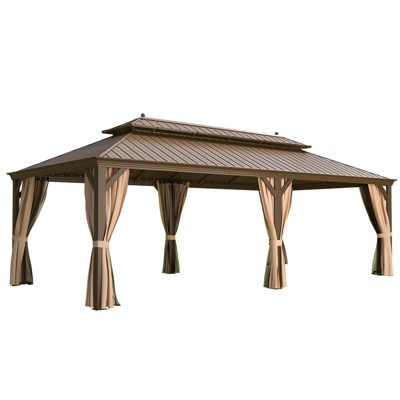 Brown 14' x 22' Aluminum Frame Gazebo with Galvanized Steel Roof
