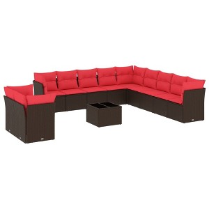 vidaXL 12 Piece Patio Sofa Set with Cushions Brown Poly Rattan - 1 of 4
